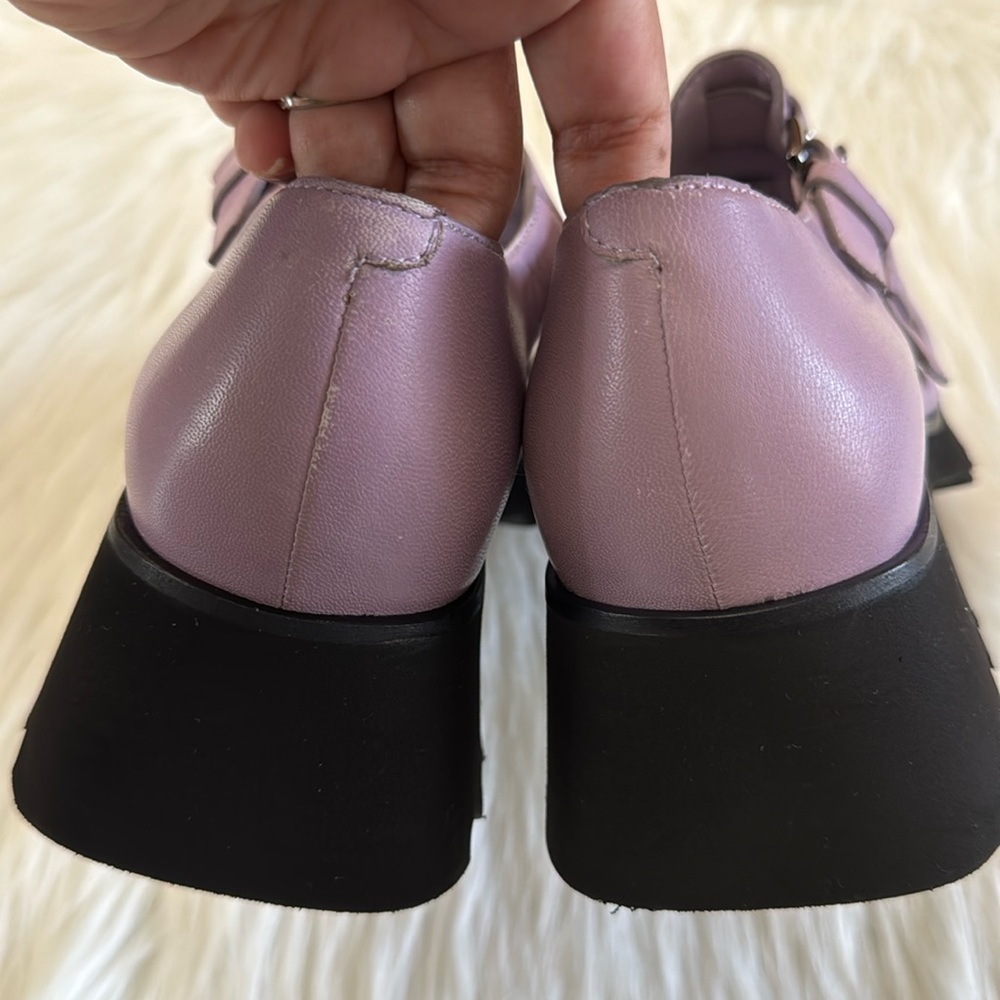 Free People Janis Fisherman Lilac Lavender Chunky Black Heel Sandals Size 8 - Picture 10 of 16